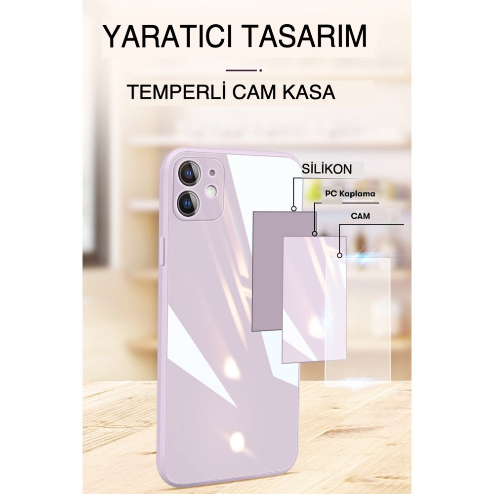 Newface iPhone 14 Plus Kılıf Glass Kapak - Bordo