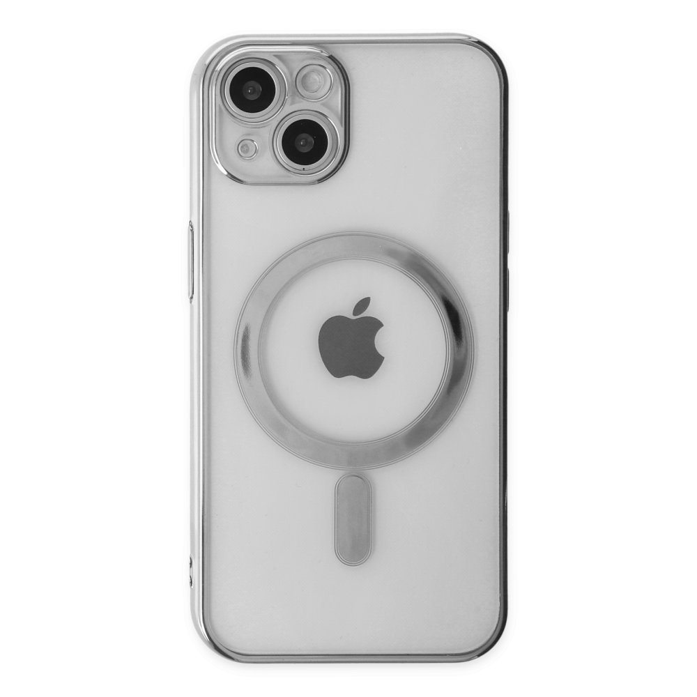 Newface iPhone 14 Plus Kılıf Magneticsafe Lazer Silikon - Gümüş