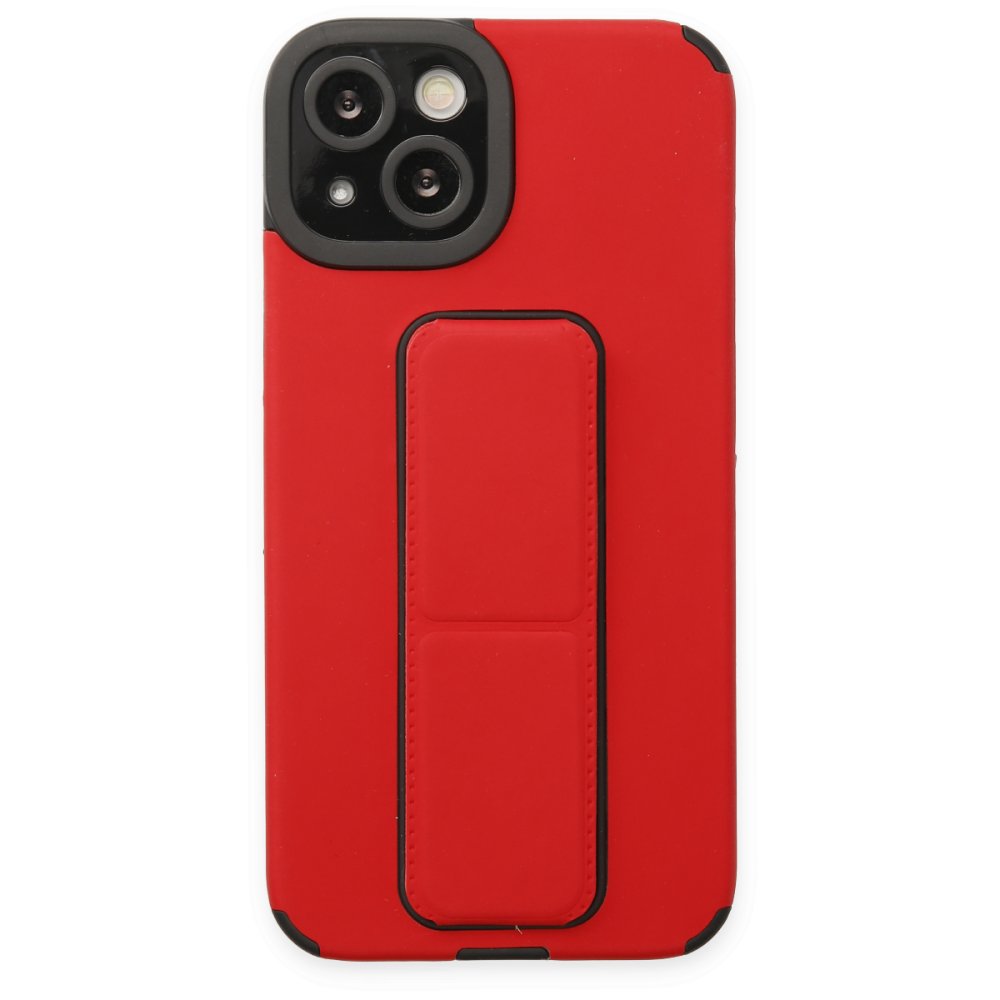 Newface iPhone 14 Plus Kılıf Mega Standlı Silikon - Kırmızı
