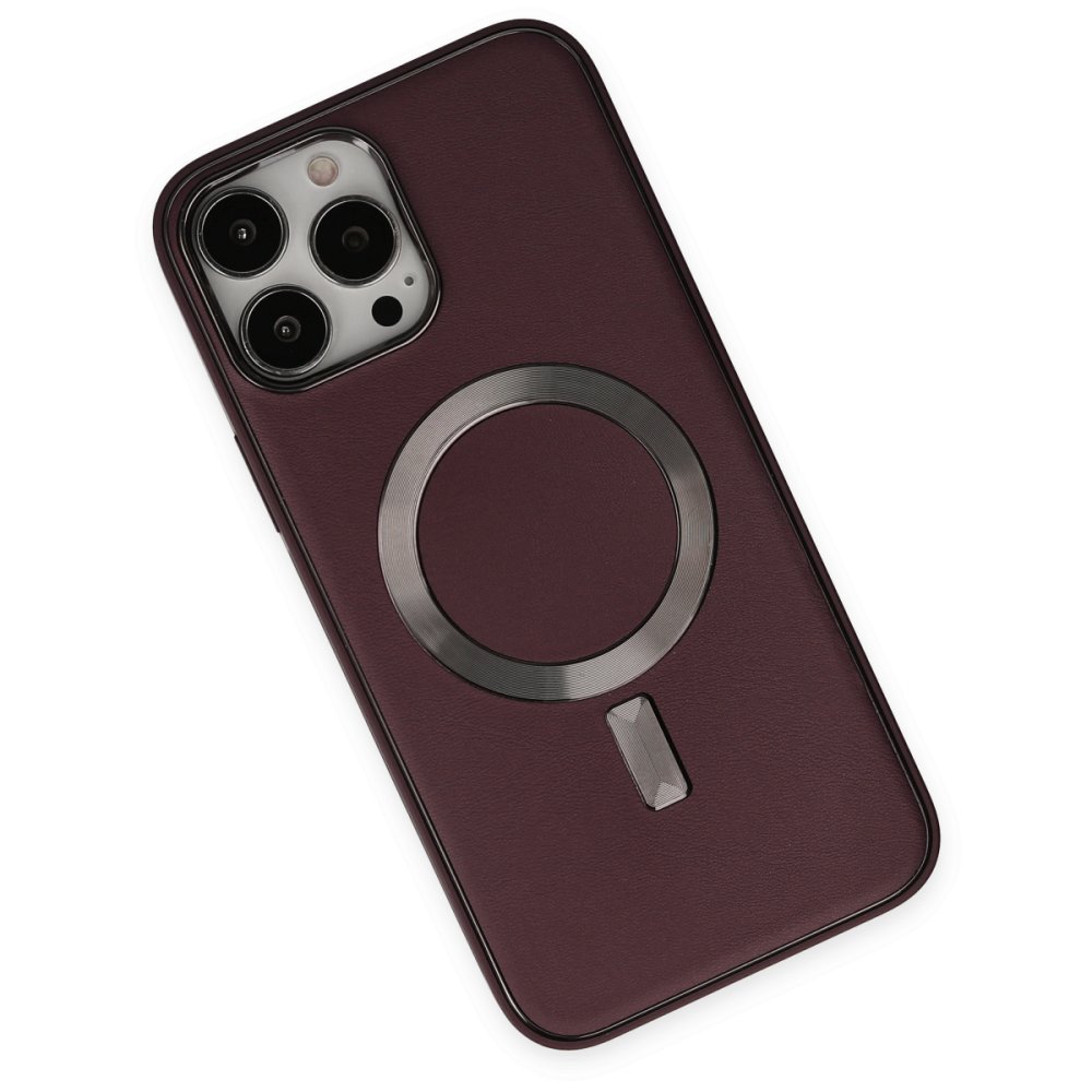 Newface iPhone 14 Pro Kılıf Coco Deri Magneticsafe Silikon - Bordo