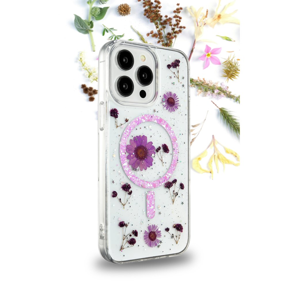 Newface iPhone 14 Pro Kılıf Daisy Simli Magsafe Kapak - Gümüş