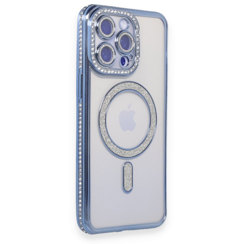 Newface iPhone 14 Pro Kılıf Joke Simli Magneticsafe Kılıf - Mavi
