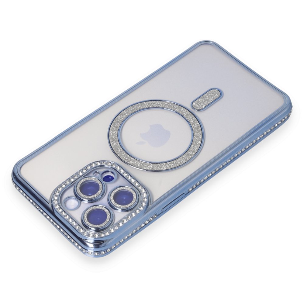 Newface iPhone 14 Pro Kılıf Joke Simli Magneticsafe Kılıf - Mavi