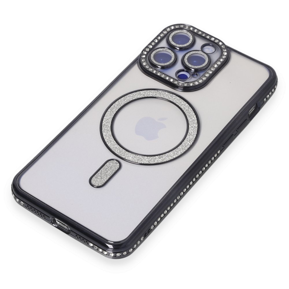 Newface iPhone 14 Pro Kılıf Joke Simli Magneticsafe Kılıf - Siyah