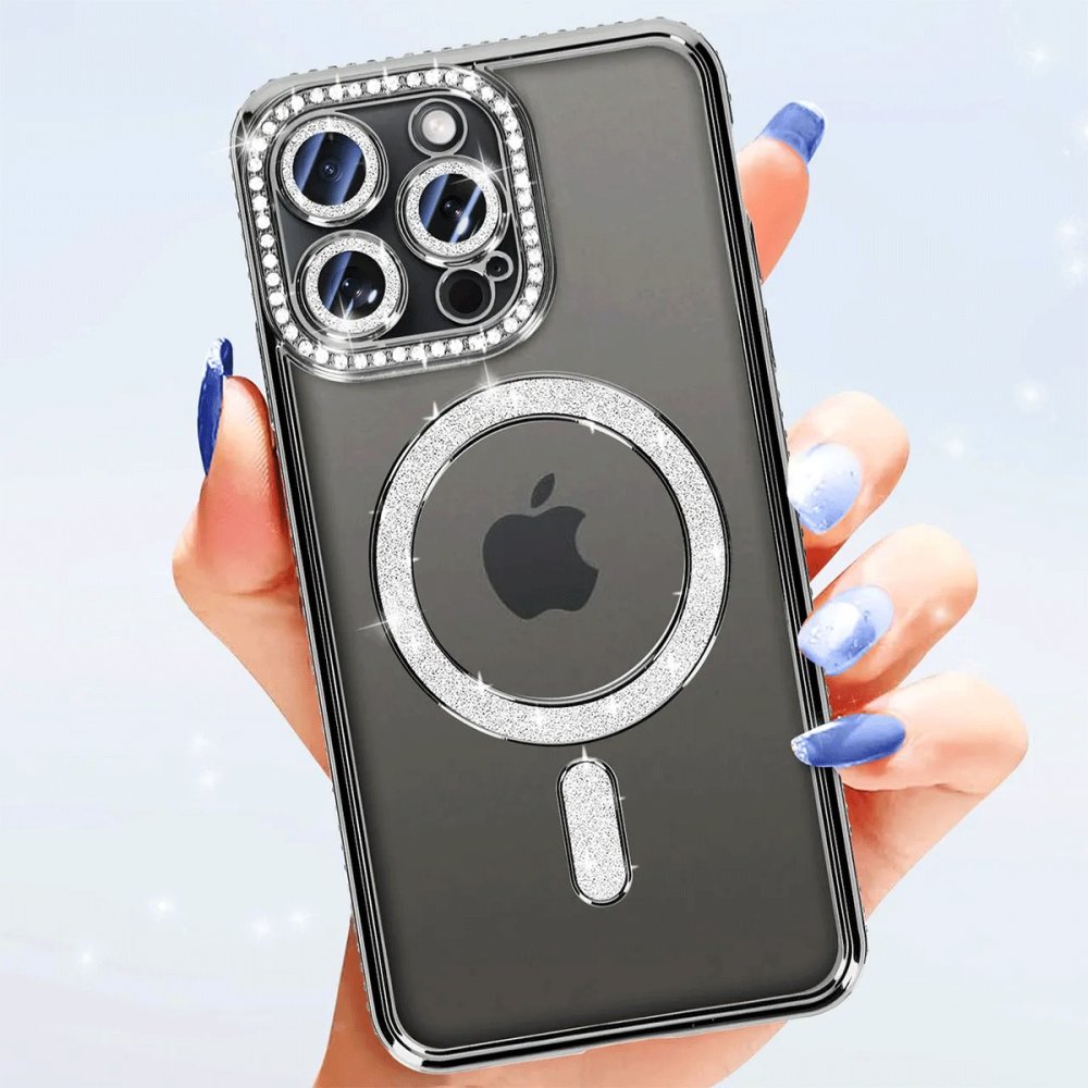 Newface iPhone 14 Pro Max Kılıf Joke Simli Magneticsafe Kılıf - Gri