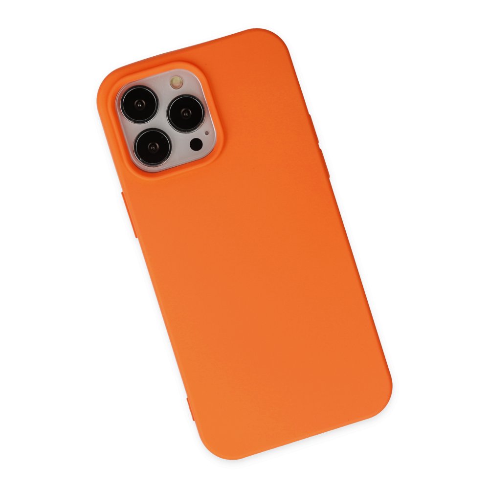 Newface iPhone 14 Pro Max Kılıf Nano içi Kadife Silikon - Turuncu
