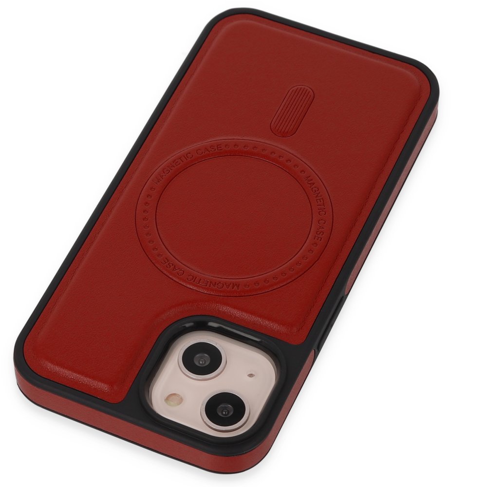 Newface iPhone 15 Kılıf Ozzi Magsafe Deri Kapak - Kırmızı