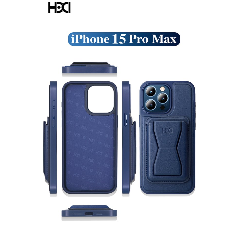 HDD iPhone 15 Pro Kılıf HD Deri Luxury Magnet Kartvizitli Kapak - Lacivert