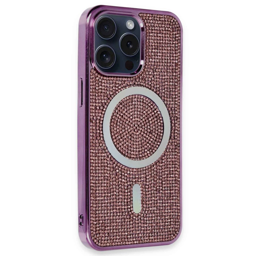 Newface iPhone 15 Pro Max Kılıf Diamond Magsafe Kapak - Pembe