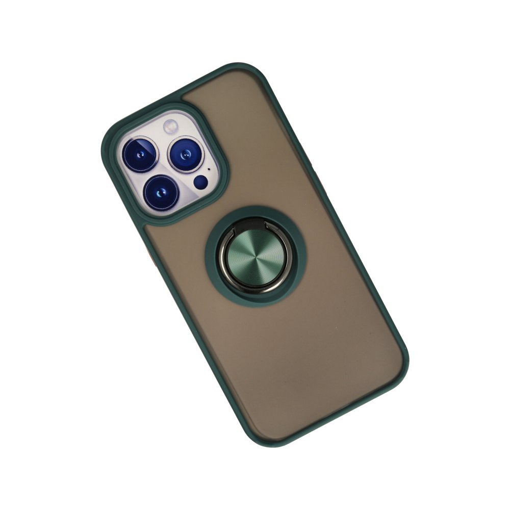 Newface iPhone 15 Pro Max Kılıf Montreal Yüzüklü Silikon Kapak - Yeşil