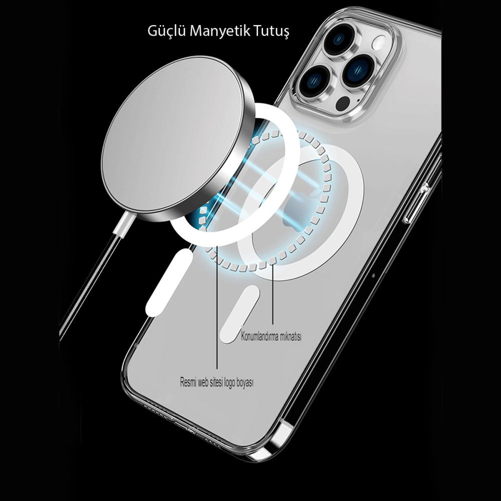 Newface iPhone 15 Pro Max Kılıf Tron Şeffaf Magsafe Kapak - Şeffaf