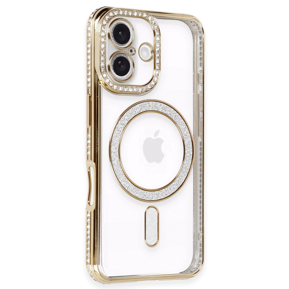 Newface iPhone 16 Kılıf Joke Simli Magneticsafe Kılıf - Gold