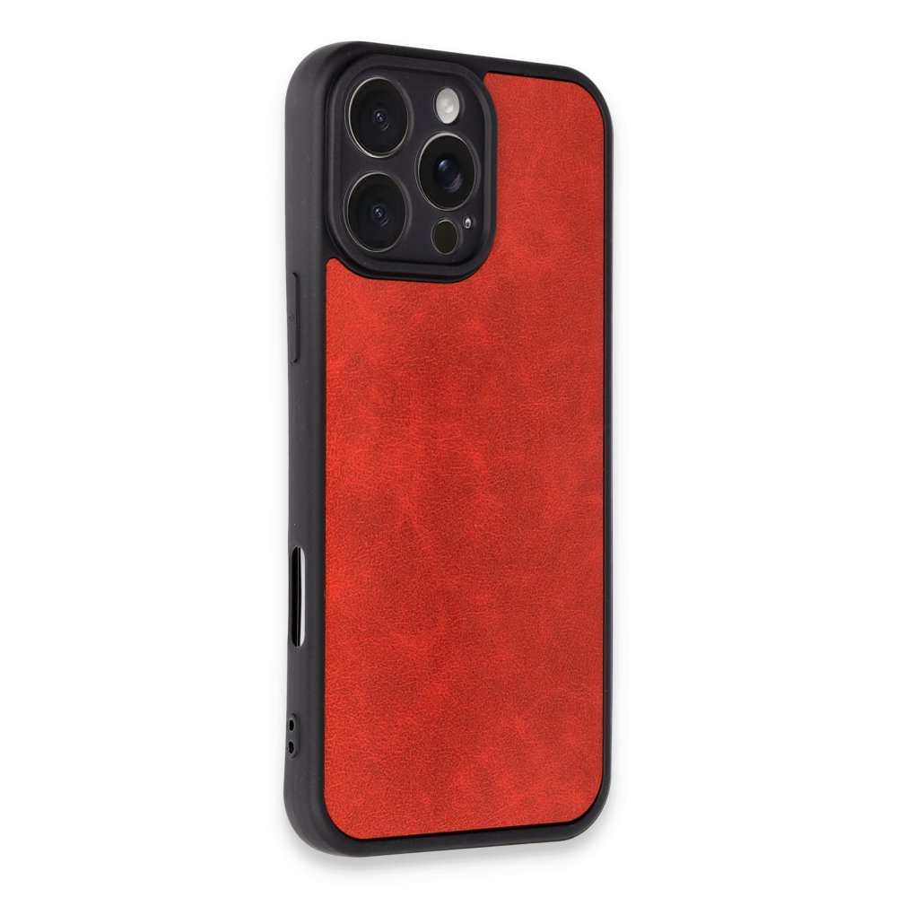 Newface iPhone 16 Pro Kılıf Aras Deri Kapak - Kırmızı