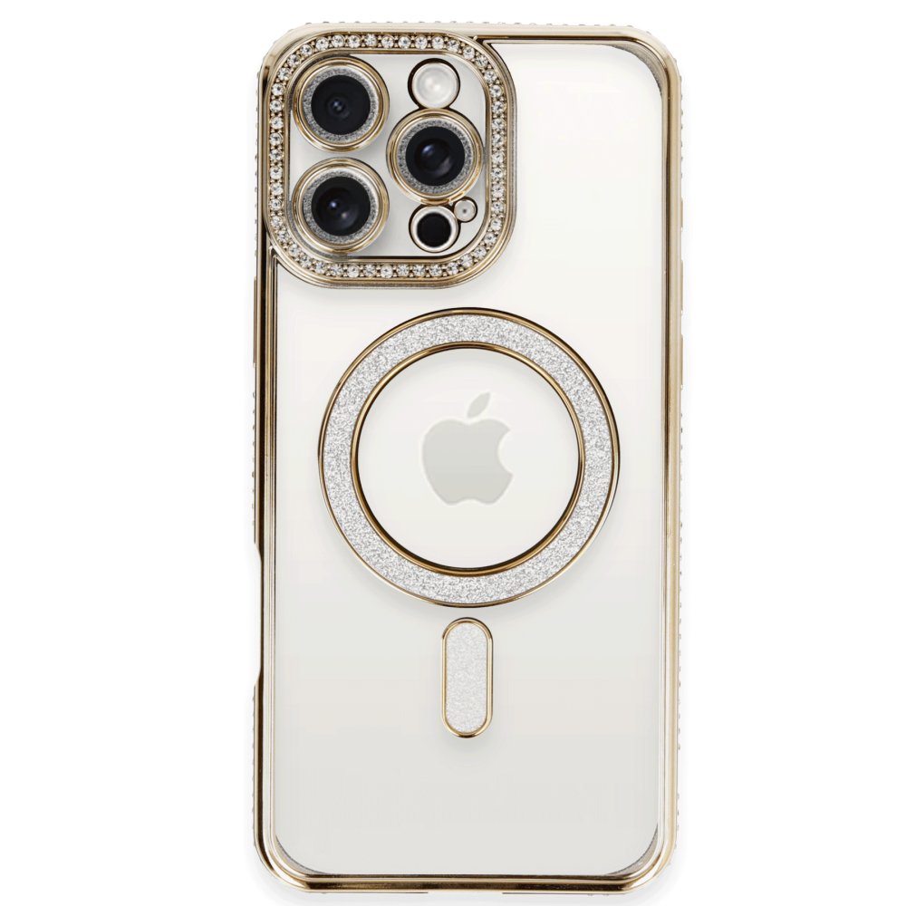 Newface iPhone 16 Pro Kılıf Joke Simli Magneticsafe Kılıf - Gold