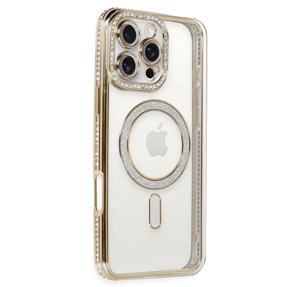 Newface iPhone 16 Pro Kılıf Joke Simli Magneticsafe Kılıf - Gold