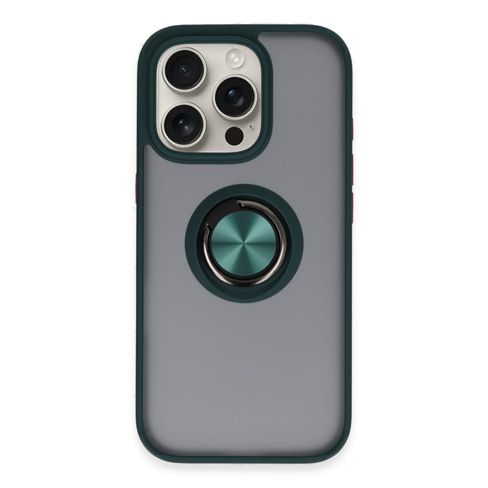 Newface iPhone 16 Pro Kılıf Montreal Yüzüklü Silikon Kapak - Yeşil