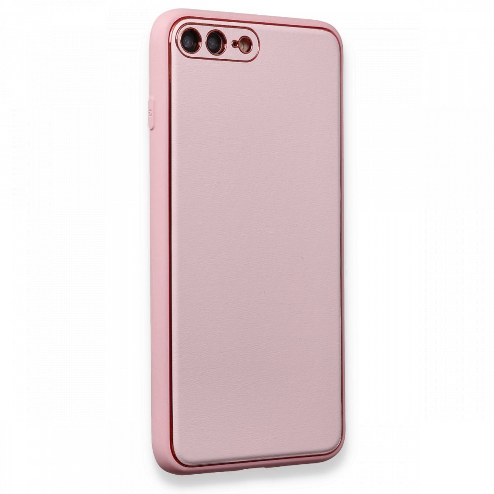 Newface iPhone 7 Plus Kılıf Coco Deri Silikon Kapak - Pudra