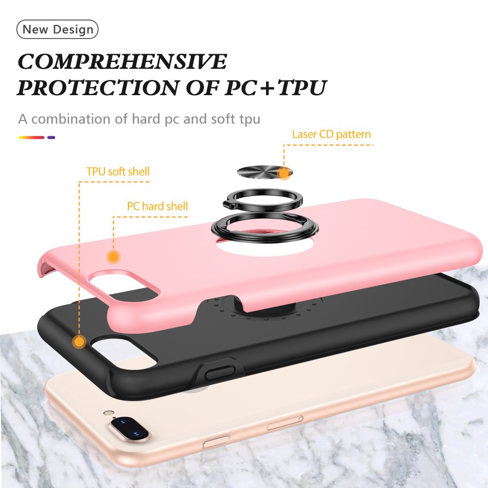 Newface iPhone 7 Plus Kılıf Elit Yüzüklü Kapak - Pembe
