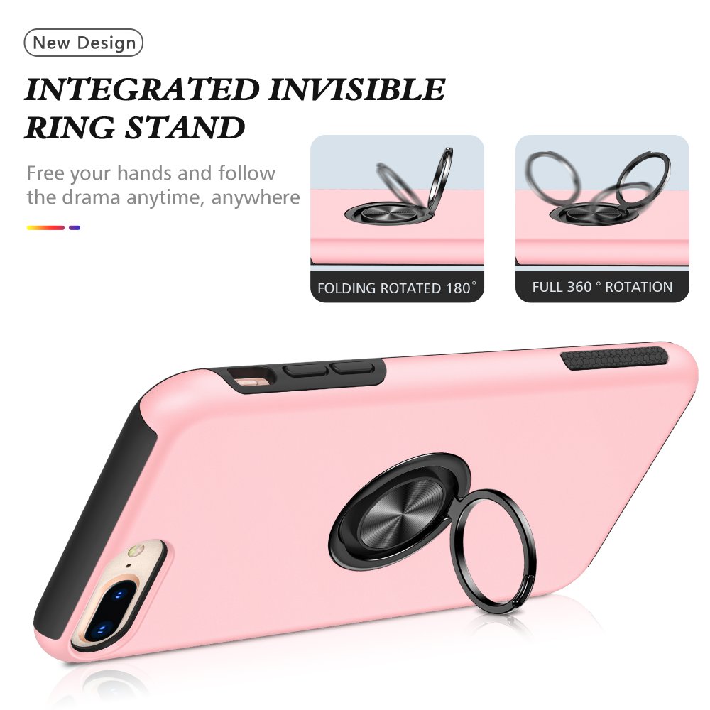 Newface iPhone 7 Plus Kılıf Elit Yüzüklü Kapak - Pembe
