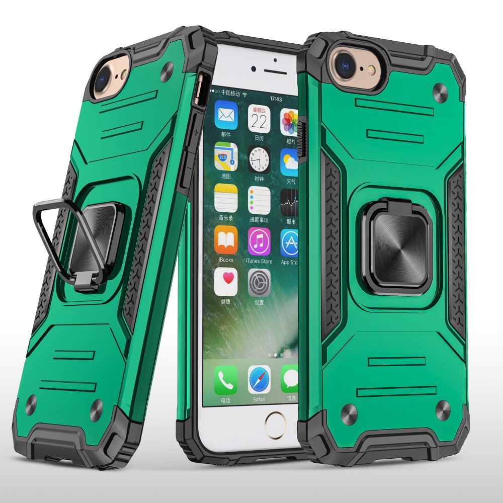 Newface iPhone 7 Kılıf Zegna Yüzüklü Silikon Kapak - Koyu Yeşil