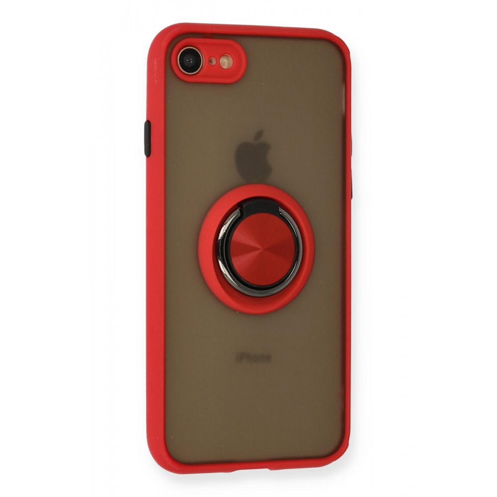 Newface iPhone 8 Kılıf Montreal Yüzüklü Silikon Kapak - Kırmızı