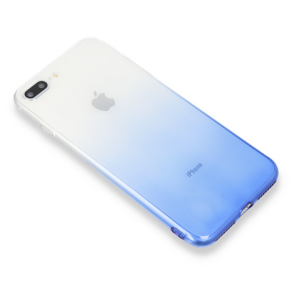 Newface iPhone 8 Plus Kılıf Lüx Çift Renkli Silikon - Mavi