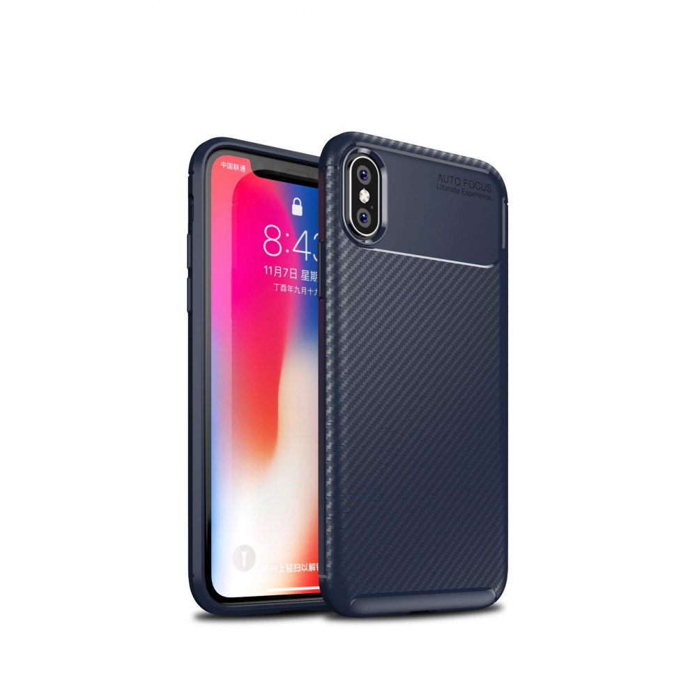 Newface iPhone X Kılıf Focus Karbon Silikon - Lacivert