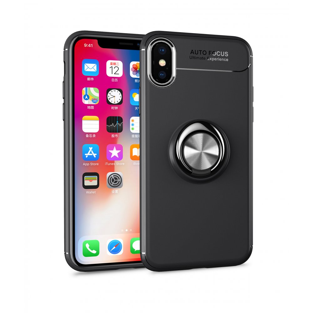 Newface iPhone X Kılıf Range Yüzüklü Silikon - Siyah