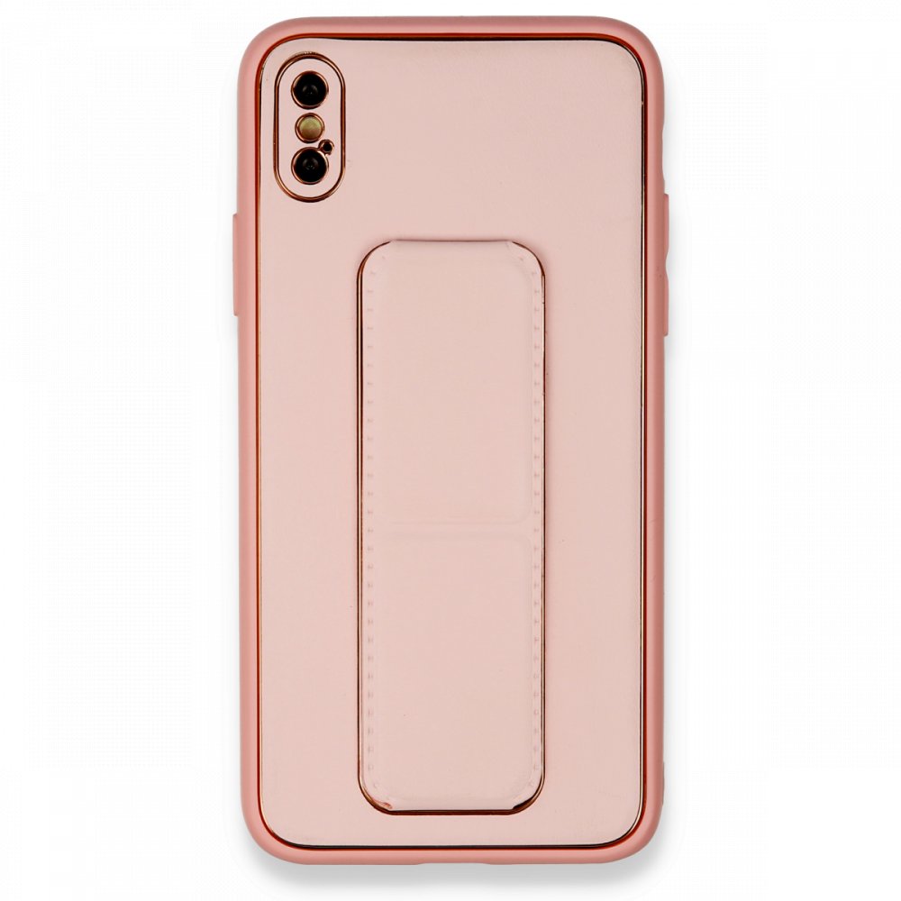 Newface iPhone XS Kılıf Coco Deri Standlı Kapak - Pembe