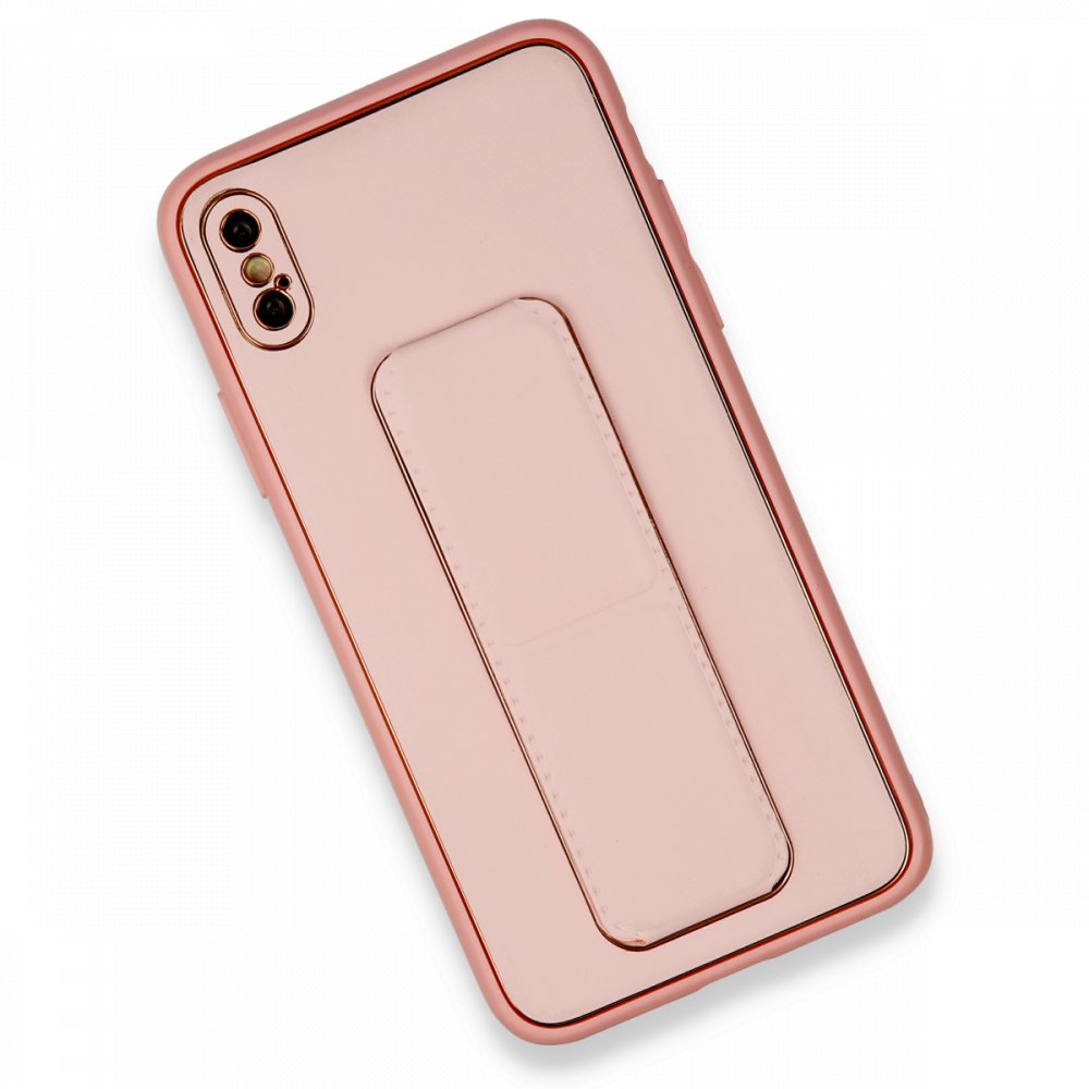 Newface iPhone XS Kılıf Coco Deri Standlı Kapak - Pembe