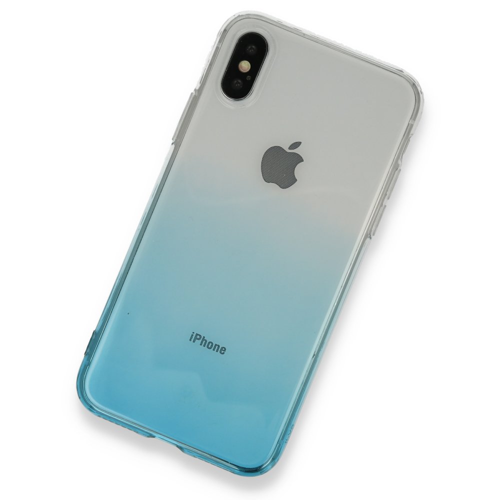 Newface iPhone XS Kılıf Lüx Çift Renkli Silikon - Turkuaz