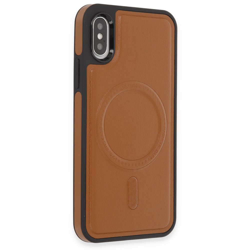 Newface iPhone XS Kılıf Ozzi Magsafe Deri Kapak - Taba
