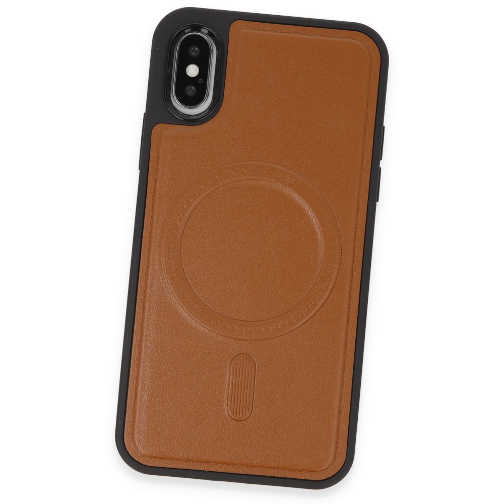 Newface iPhone XS Kılıf Ozzi Magsafe Deri Kapak - Taba