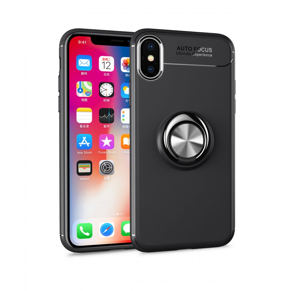 Newface iPhone XS Kılıf Range Yüzüklü Silikon - Siyah