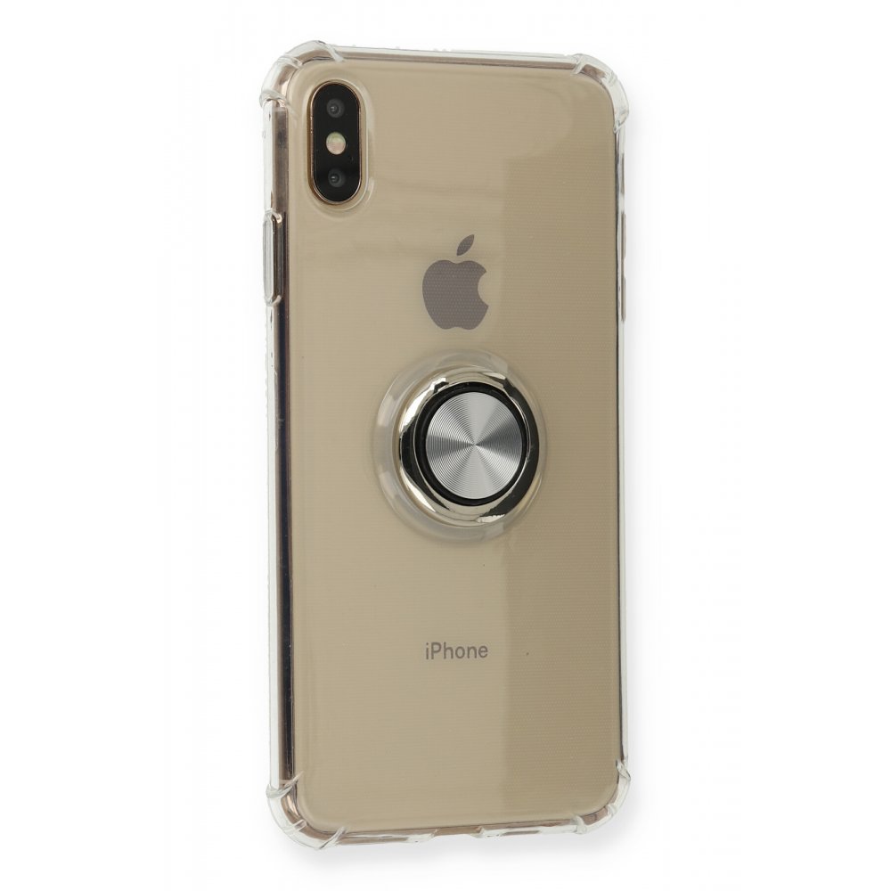 Newface iPhone XS Max Kılıf Gros Yüzüklü Silikon - Gümüş