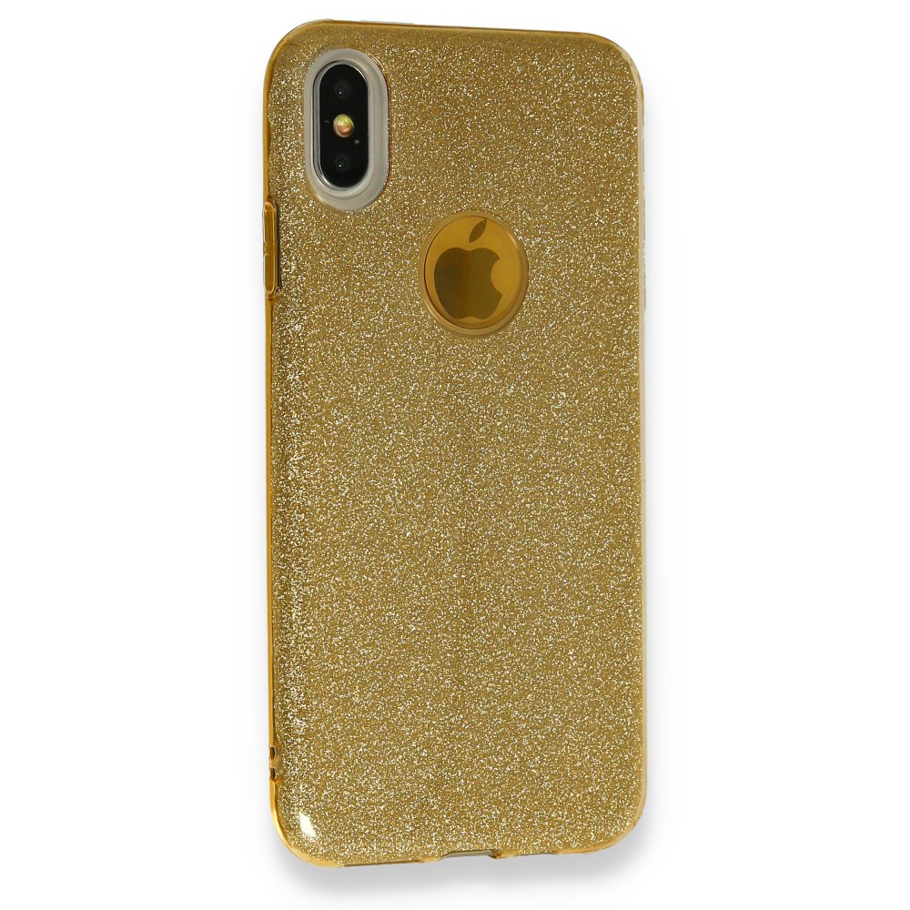 Newface iPhone XS Max Kılıf Simli Katmanlı Silikon - Gold