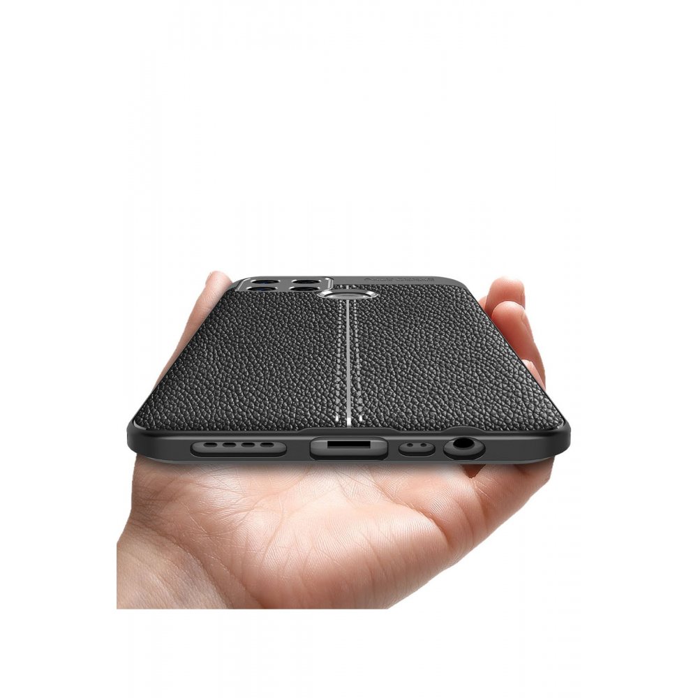 Newface Oppo A15 Kılıf Focus Derili Silikon - Siyah