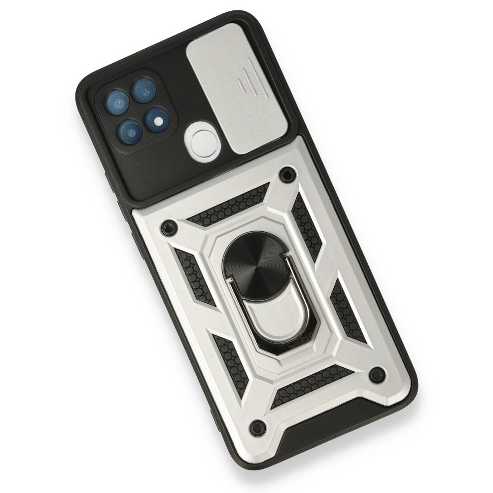 Newface Oppo A15 Kılıf Pars Lens Yüzüklü Silikon - Gümüş
