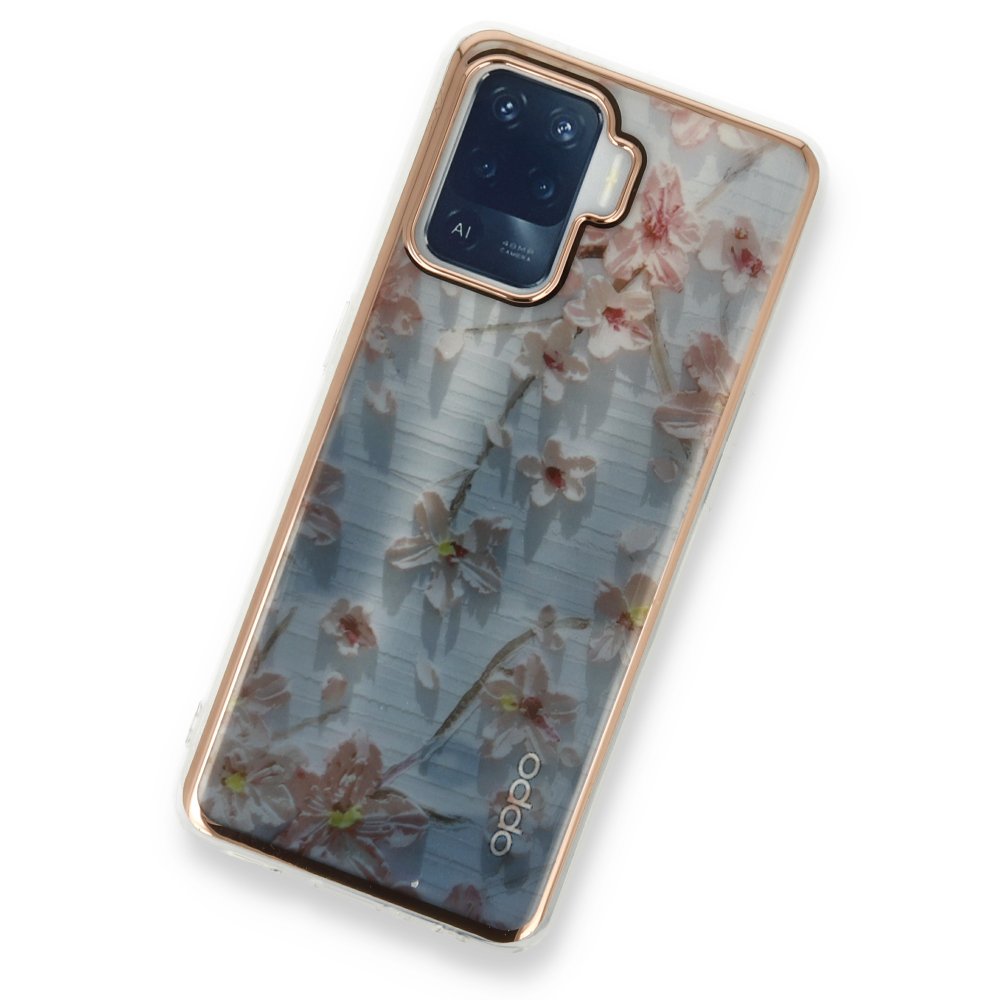 Newface Oppo Reno 5 Lite Kılıf Çiçekli Silikon - Gri