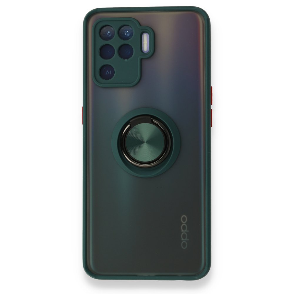 Newface Oppo Reno 5 Lite Kılıf Montreal Yüzüklü Silikon Kapak - Yeşil