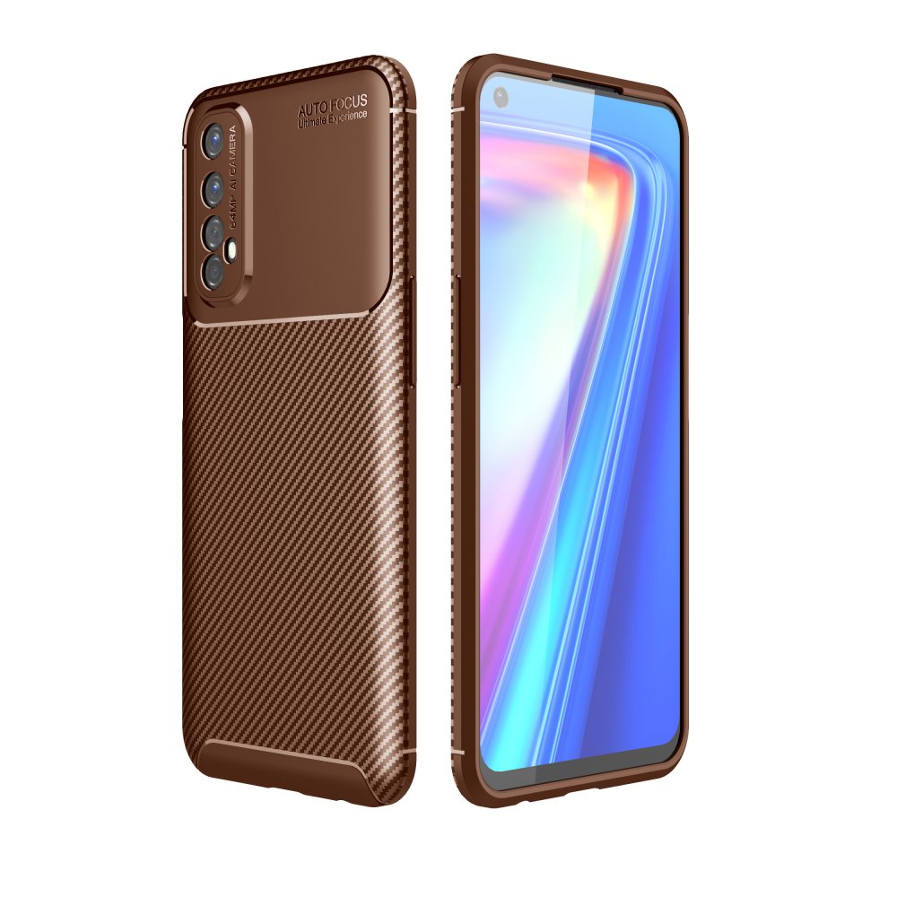 Newface Realme 7 Kılıf Auto Focus Karbon Kapak - Kahverengi