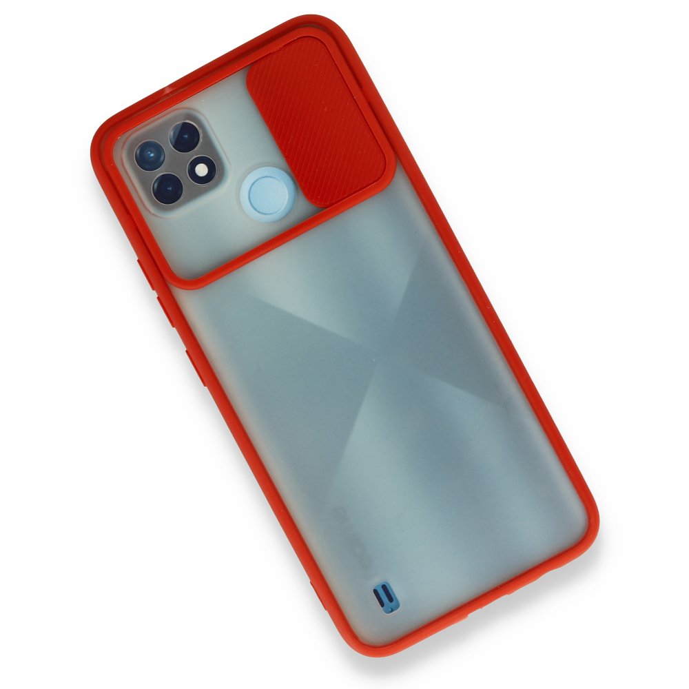 Newface Realme C21 Kılıf Palm Buzlu Kamera Sürgülü Silikon - Kırmızı