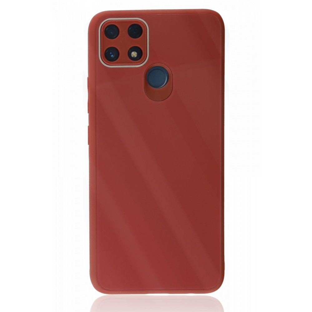 Newface Realme C25s Kılıf Glass Kapak - Bordo