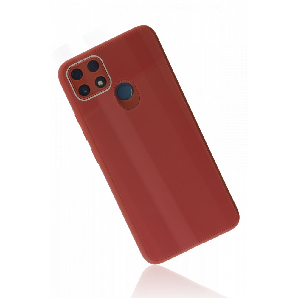 Newface Realme C25s Kılıf Glass Kapak - Bordo