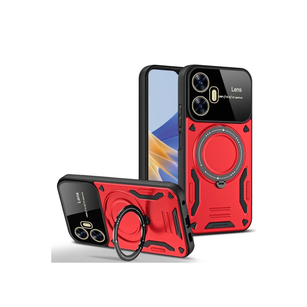 Newface Realme C55 Kılıf Joy Lens Standlı Kapak - Kırmızı