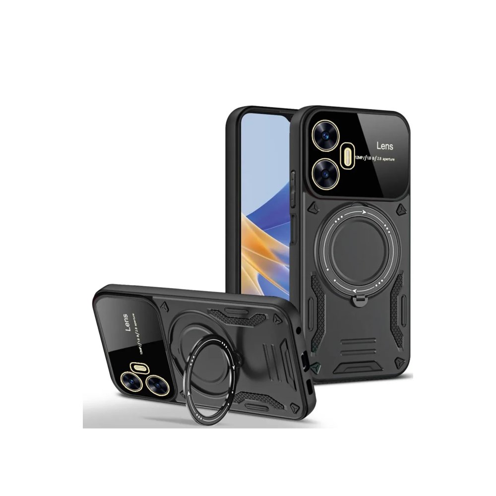 Newface Realme C55 Kılıf Joy Lens Standlı Kapak - Siyah