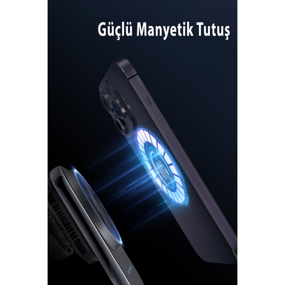 Newface S15 2in1 Izgara Klipsli 15W Telefon ve 5W Apple Watch Kablosuz Şarj Destekli Soğutucu Fanlı Manyetik Magsafe Araç Tutucu - Siyah