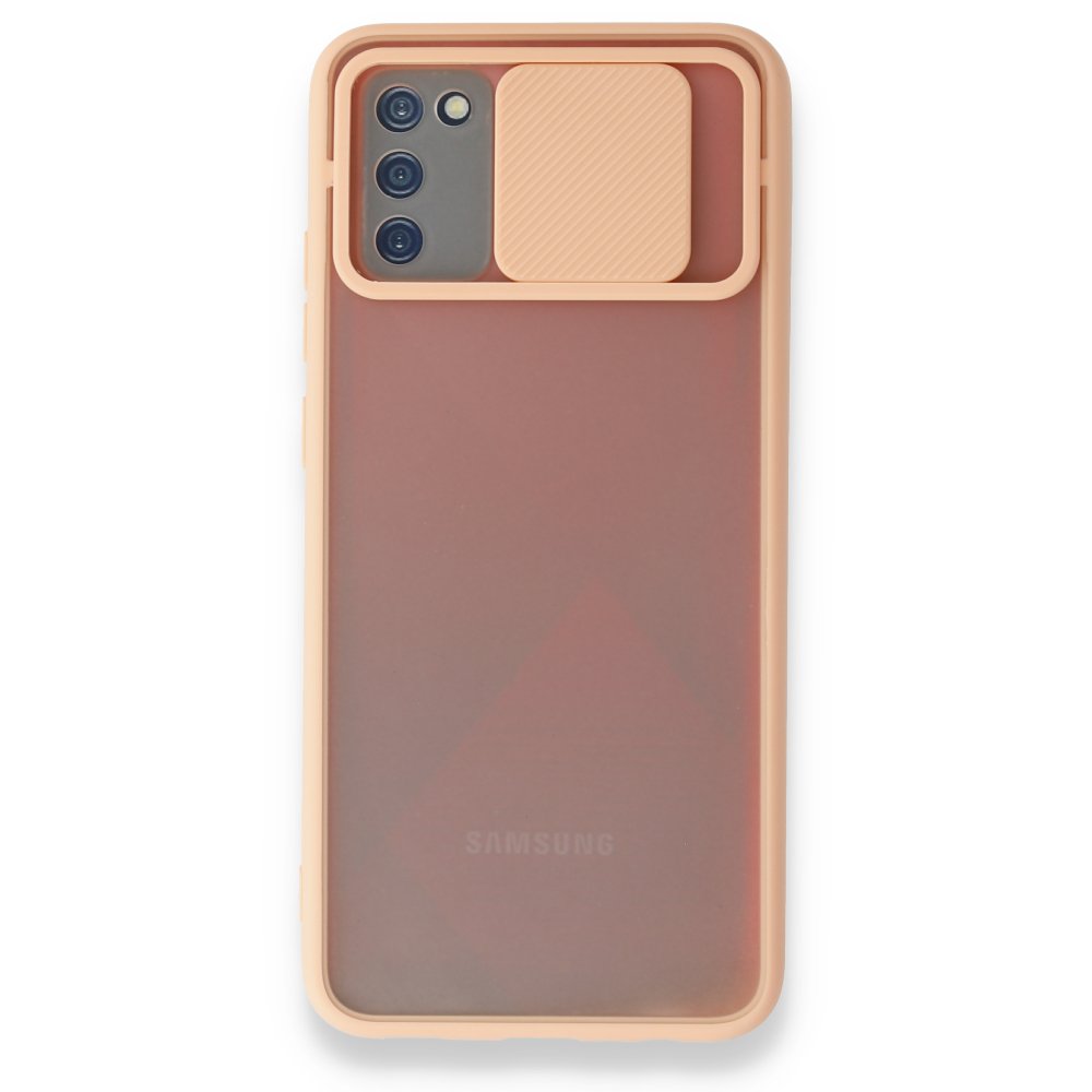 Newface Samsung Galaxy A02S Kılıf Palm Buzlu Kamera Sürgülü Silikon - Pembe