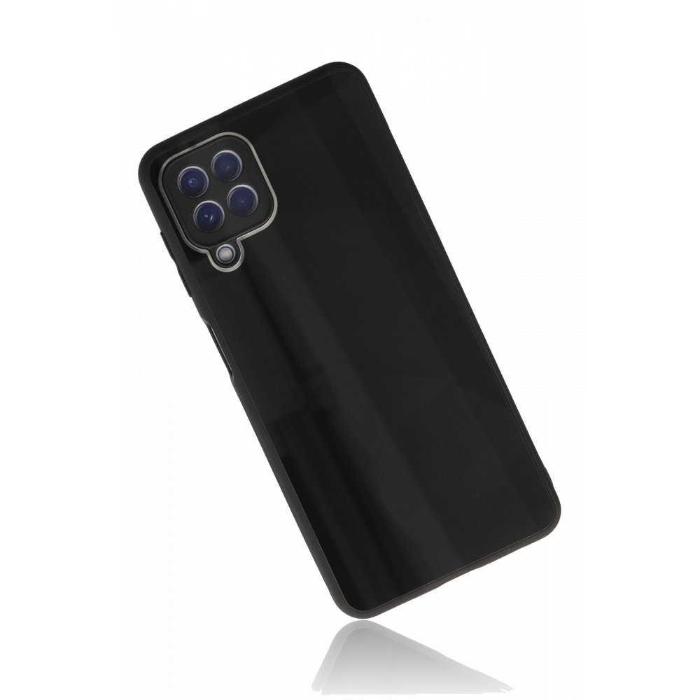 Newface Samsung Galaxy M22 Kılıf Glass Kapak - Siyah