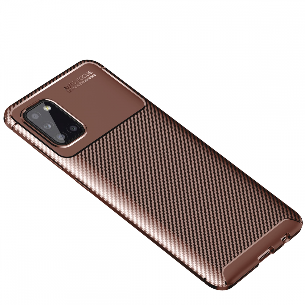 Newface Samsung Galaxy A31 Kılıf Focus Karbon Silikon - Kahverengi